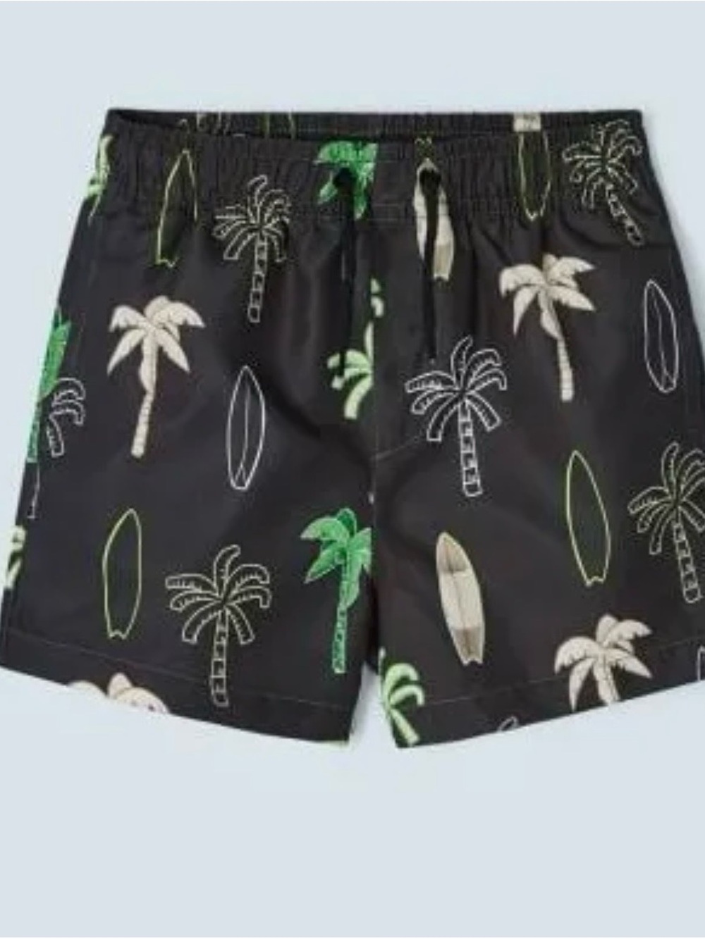 Mayoral Boys Black Swim Trunks with Palm Tree and Surfboard Accents
